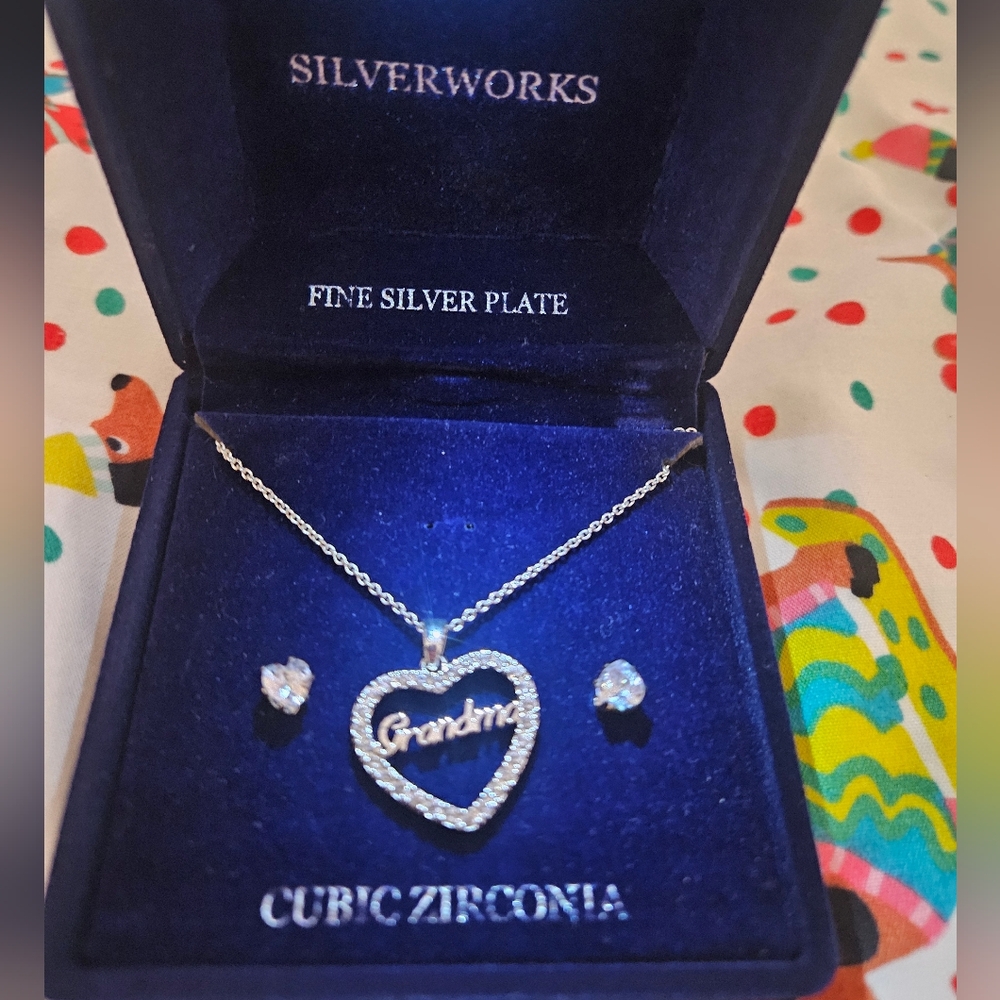 Belk Silverworks Grandma Heart Necklace Set With Heart Earrings